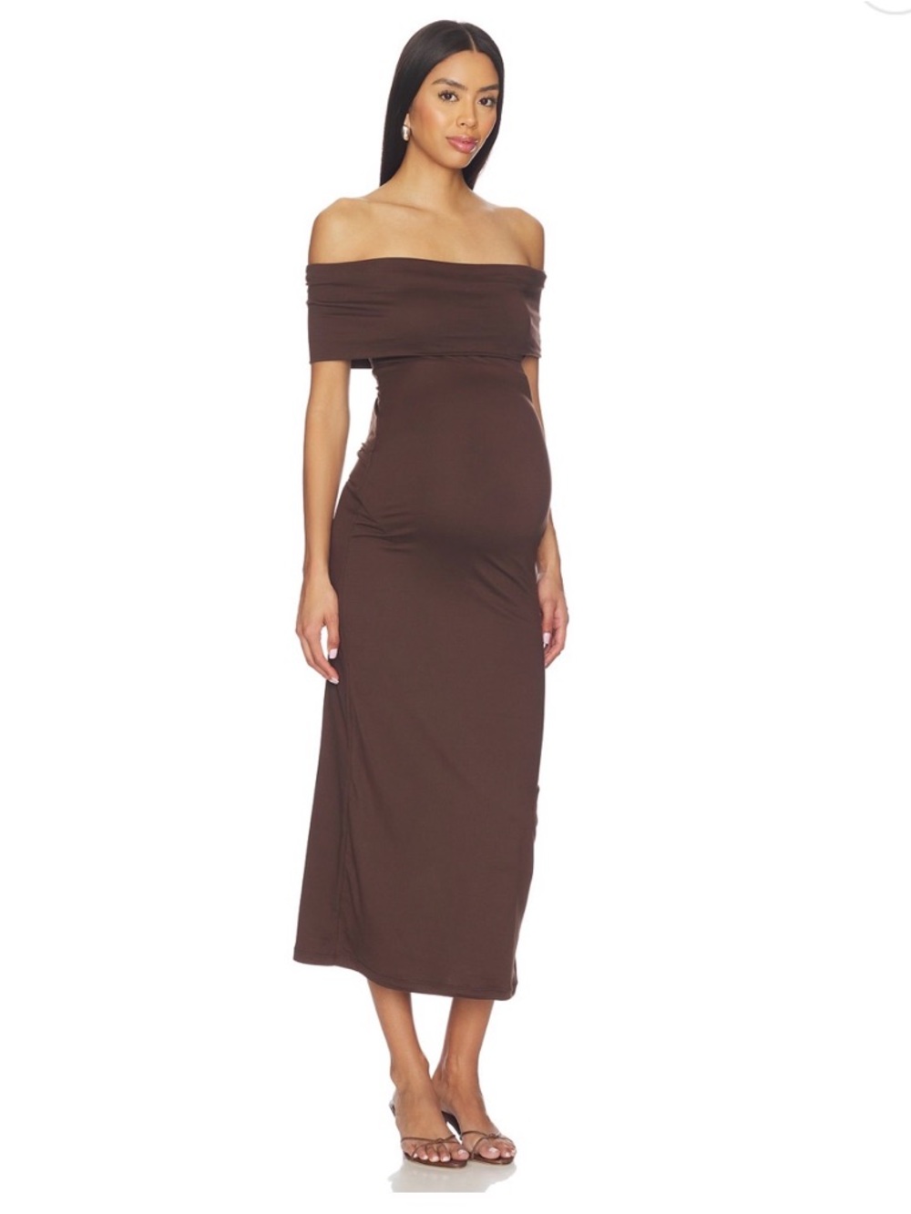 Off-Shoulder Strapless Maternity Dress in Brown